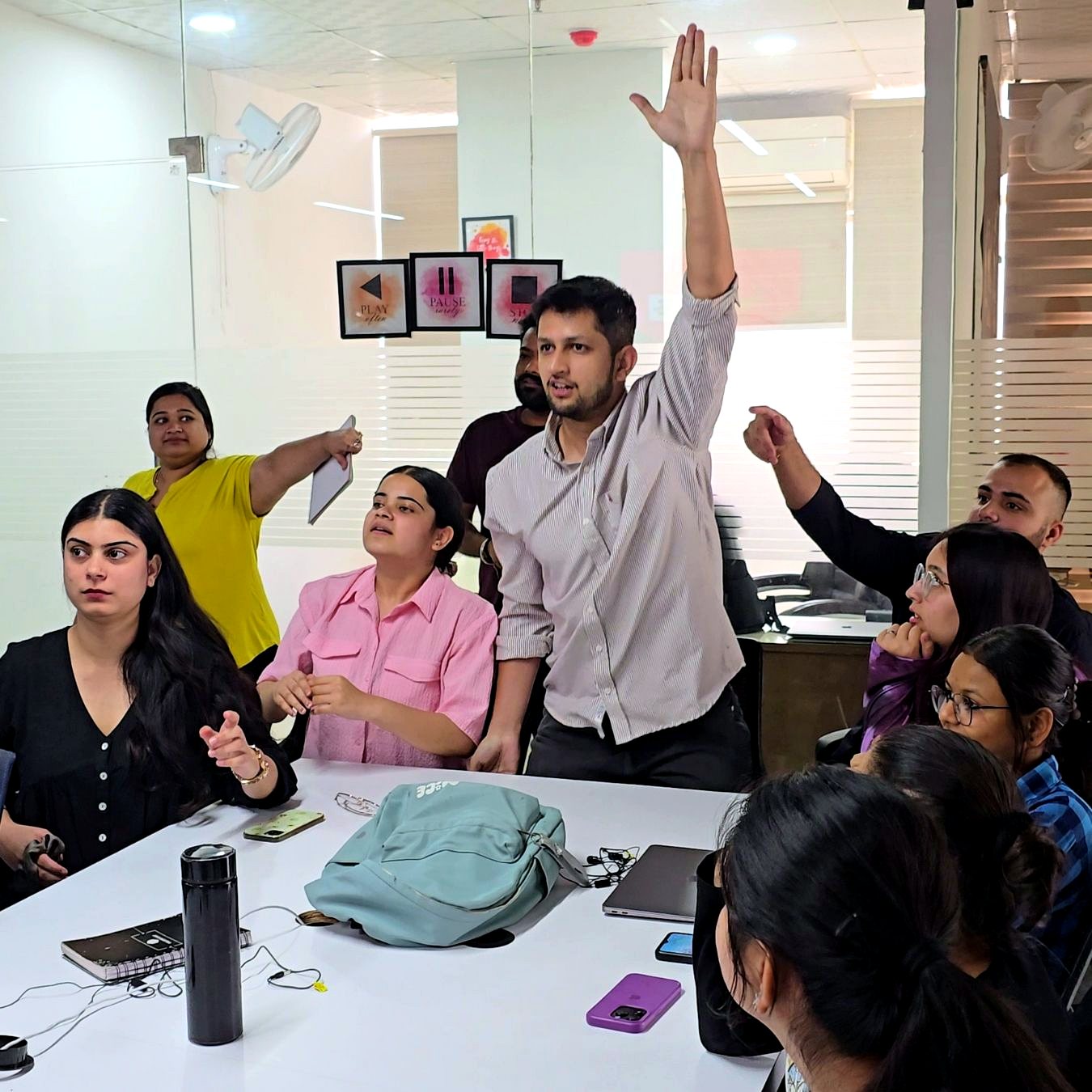 High-energy team meeting